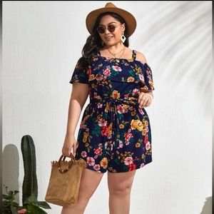 Ruffle Trim Floral Romper